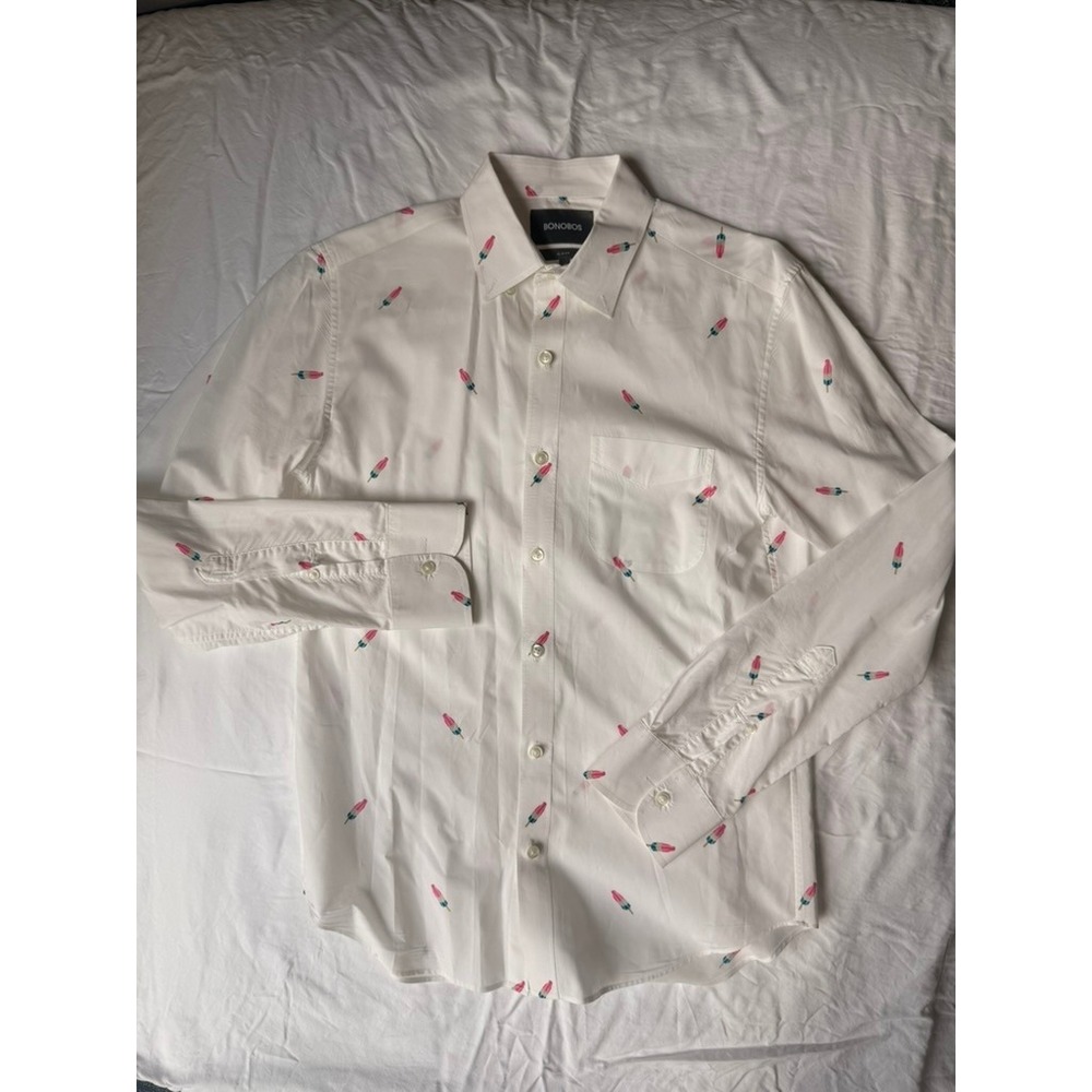 Bonobos Slim Fit White Popsicle Print Button Down Shirt Mens XS Long Sleeve